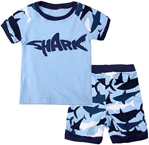 Dizoon Little Boys Shark Short Sleeve Pajamas Sets 2 Pieces