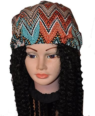 Hat/Cap For Locs, Braids and Twists - Turquoise, Coral, White Print