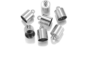 AGCFABS 50pcs/lot 3 4 5 6 7 8 9 10mm End Tip Cap Fit for Tassel Leather Cord End Crimp Caps Beads Caps Supplies for DIY Bracelet Jewelry Making 7 Colors (Rhodium, 8mm*12mm(0.31inch*0.47inch)-50pcs)