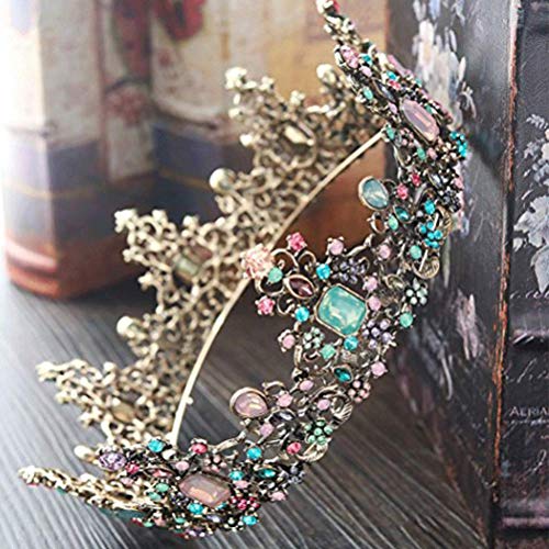 YANSHON Baroque Queen Crown, Rhinestone Wedding Crowns Crystal Tiara Crowns Hair Jewelry Rhinestone Wedding Costume Party Hair Accessories with Gemstones - Thumbnail 3