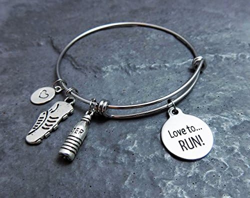 Love to Run Charm Bracelet Stainless Steel Expandable Bangle Runners Gift