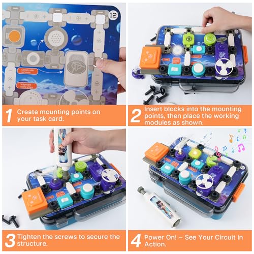 TINYLENS Science Kits for Kids Age 5-7 8-12, Electronics Circuit Exploration Kit with 58 Parts and 12 Task Cards, Learn Basic & Advanced Circuits with Fun, STEM Toys Gift for Boys Girls