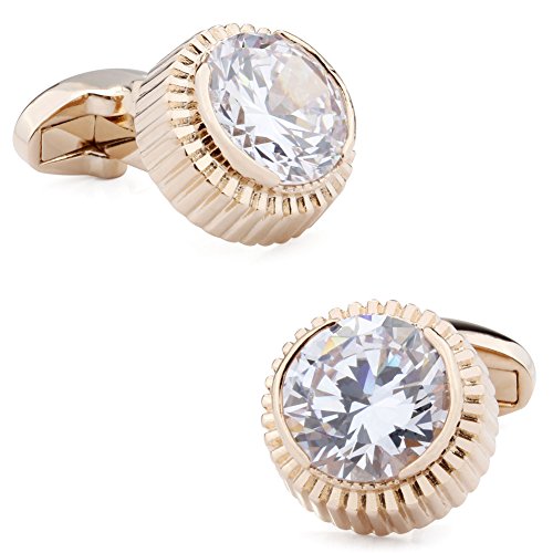 HAWSON Luxury Zircon Cufflinks for Man Shirt Father of the Bride Cufflinks White