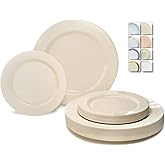 OCCASIONS 50-Piece Elegant Ivory Disposable Plates for 25 Guests, Heavy Duty Plain Design - Wedding Party Plastic Dinner & Dessert Set, 25x10.5" + 25x7.5" (Plain Ivory)