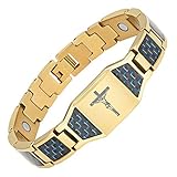 Willis Judd Christian Jesus Crucifix Cross Blue Carbon Fiber Titanium Magnetic Bracelet with Gift Box and Link Adjuster Tool
