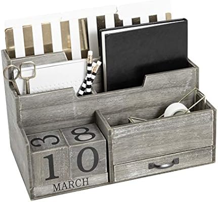 Dark Wooden Mail Organizer Desktop With Block Calendar Mail