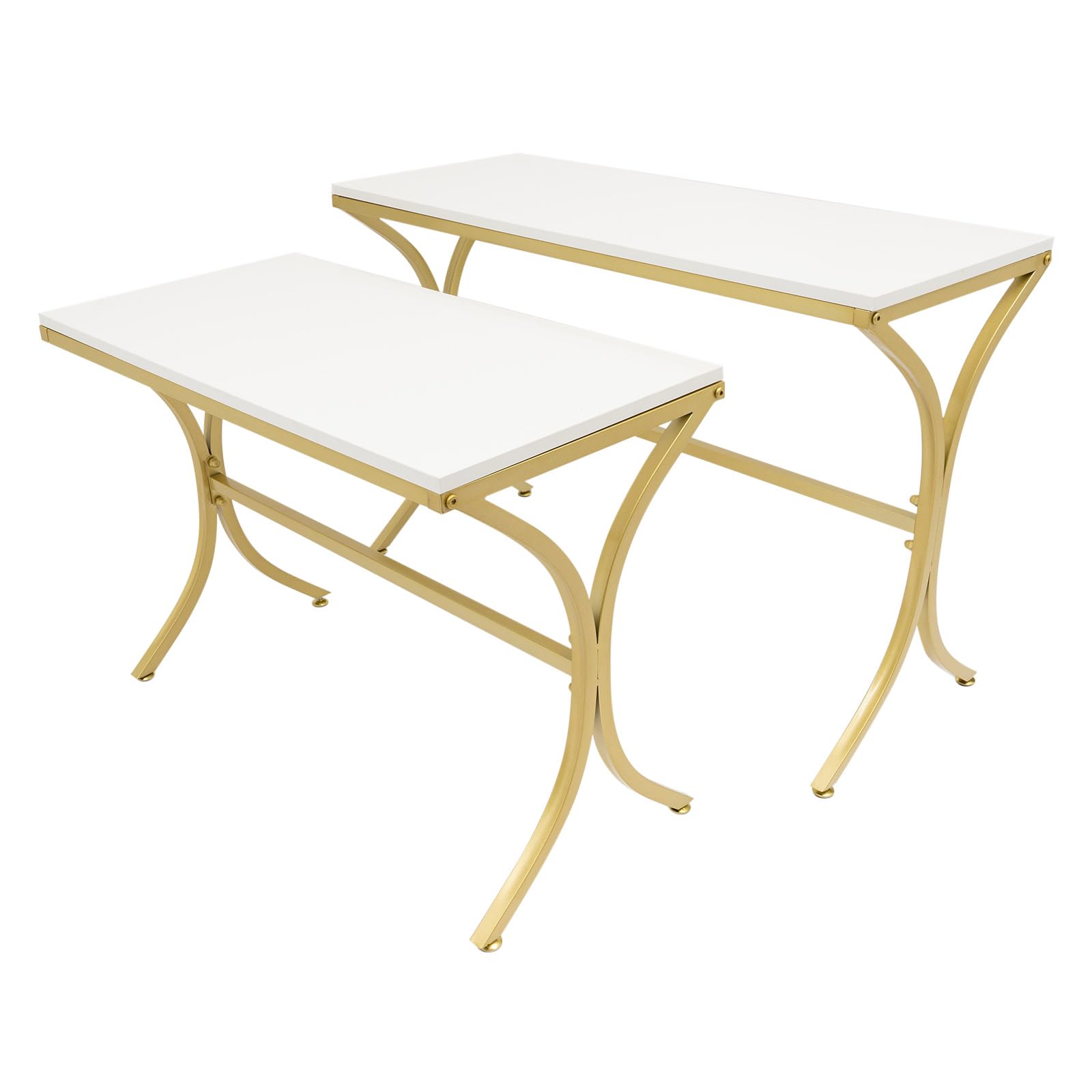 Photo 1 of  Metal Shoe Handbag Display Stand, Nesting Tables 2 Piece Set, (Wood, Steel Tube)