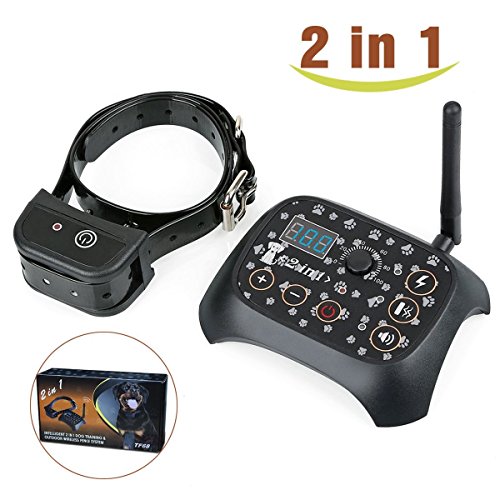 Invisible Dog Fence - 2 In 1 Dog Training & Outdoor Wireless Fence Containment System with Remote-Controlled Rechargeable Transmitter & Training Collar (black) - 1 Dog System