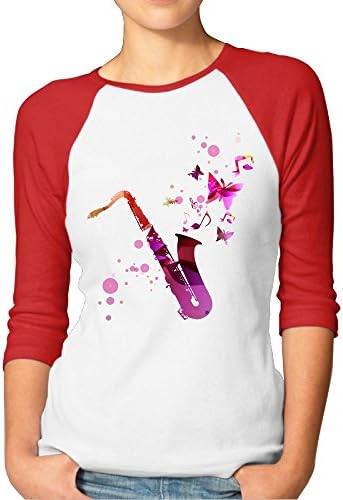 JTCY Butterfly Saxophone Women's 3/4 Sleeve Jersey Shirt Baseball Tee Raglan T-Shirts S Red
