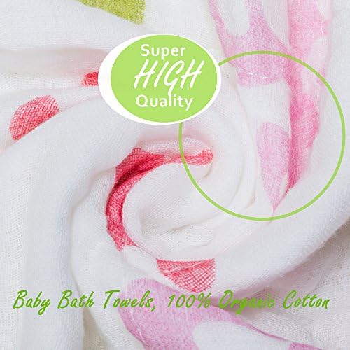 6 Layers Baby Bath Towel &amp; Washcloth 43" x 43", Organic Cotton Super Soft and Warm for Baby Blanket (Pink coral)