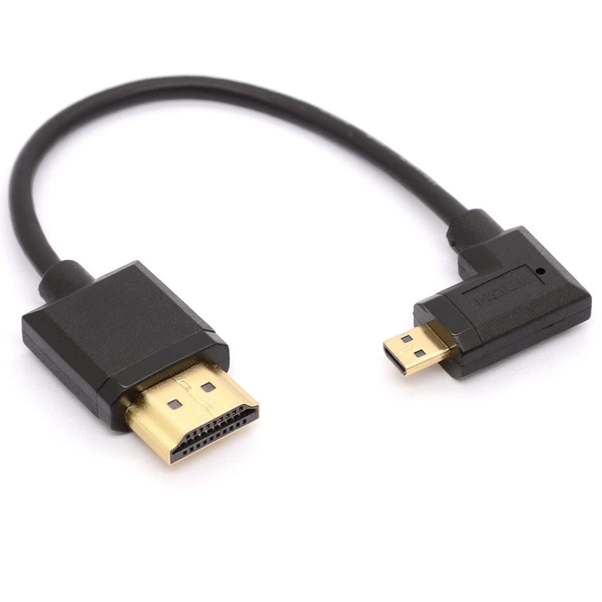 HTGuoji Angled Micro HDMI to HDMI Cable, 90 Degree Angle Micro HDMI Male to HDMI Male Adapter Connector for 1080P, 4K, Ultra HD, 3D, Ethernet 15cm (Right)