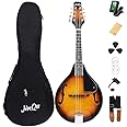 JinQu Model A mandolin instrument for beginners, children, adults; 8-string acoustic mandolin selection of spruce and Sabili; Starter kit: Tuner, strings, straps, pick, wipe cloth,Sunburst