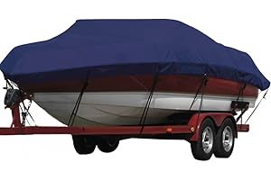 Seamander Waterproof Boat Cover, Solution-Dyed Yarn Marine Grade Cover Fits 24' to 26' ft Bass, V-Hull, Tri-Hull, Fish & Ski, Runabout Bowrider Boats - Heavy Duty Canvas Navy Blue