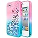 iPhone 4S Case, iPhone 4 Glitter Case for Girls Kids Women, NageBee Liquid Quicksand Waterfall Floating Sparkle Shiny Bling Diamond Cute Case for iPhone 4/4S -Pink/Aqua