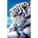 HOT SALE ! 5D Diamond Diy Painting Full Drill Handmade White Tiger Mother Child Under Moonlight Starry Sky Cross Stitch Home Decor Embroidery Kit ❤️ ZYEE (B)