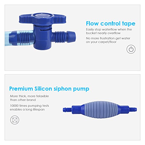 Fish Tank Gravel Cleaner Aquarium Cleaning Vacuum Siphon Pump with Adjustable Flow Control Tap & Fish Poop Net , Water Changing Drainer Filter Syphon Hose- Automatic Fluids Transfer Self Priming 7.5ft