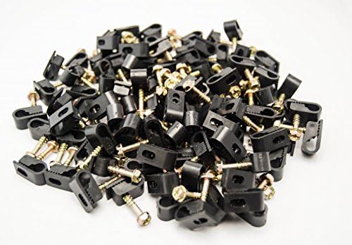 Coaxial Cable Clips with Pre-Inserted Screw (2,000 Pack) – Black Single Cable Mounting Clamps for Coax Cable (RG6, RG59) and Ethernet Cable – Cord Fastener/Strain Relief Clip