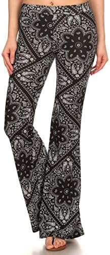 Abstract Geo Printed High Waist Flared Stretchy Pants Bell Bottom Leggings (Medium, LG02 Black)