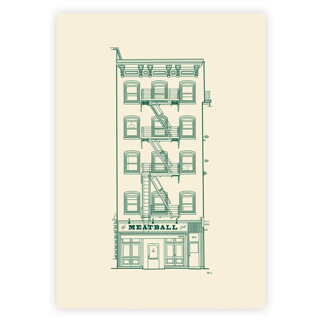 Worthwhile Co The Meatball Shop Modern Vintage Unique A4 Line Drawing Art Print Architecture Aesthetic