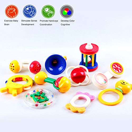 10pcs Baby Rattles Teether, Infants Teething Toys, Ball Shaker, Grab, Spin, Musical Sounds Play Set for 1, 2, 3, 4, 5, 6, 7, 8, 9, 11, 12, 18 Month Year Olds Newborn, Boy, Girl, Kids - Thumbnail 2