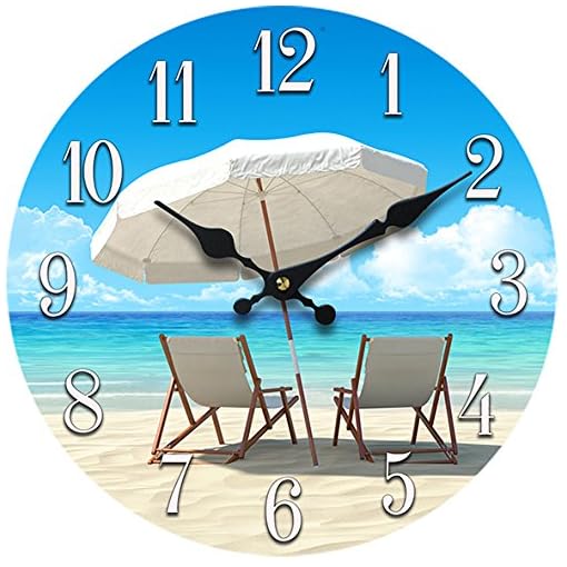 Beach Chair Glass Wall Clock New 13 X 13 Home Wall Decor Coastal Nautical Beach