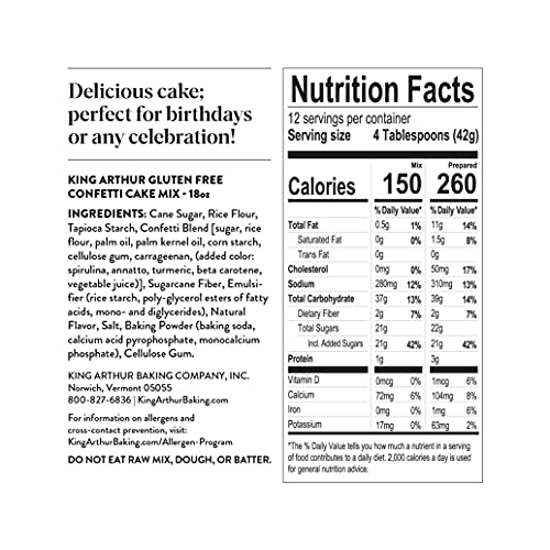 KING ARTHUR GLUTEN-FREE CAKE MIX, CONFETTI, 18 OZ