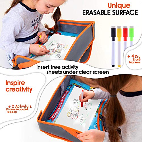 US Kids Travel Car Seat Tray - Toddlers Carseat Tray Organizer - Large Tablet & Cup Holder - Waterproof Food & Snack Lap Tray - Road Trip Activities for Kids - Travel Games for Kids in Airplane - Thumbnail 5