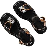 FmShi Summer women's flat sandals - exposed toes, adjustable buckles, soft rubber soles and synthetic uppers, suitable for casual and professional wear