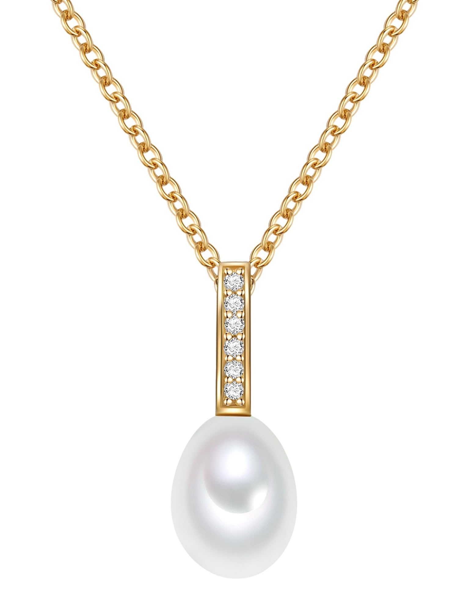 Valero Pearls Female 925/- Sterling Silver Zirconia (CZ) Fresh Water Cultured Pearl(s) approx. 7,0-8,0 mm Anchor Chain
