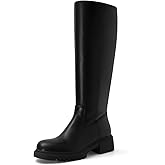 XBKXMK Knee High Boots for Women Round Toe Riding Boots Fashion Chunky Heel Platform Long Booties with Side Zipper