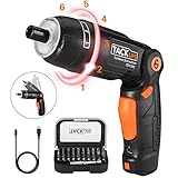 Electric Screwdriver, TACKLIFE Cordless Rechargeable Screwdriver 4V，2.0 Ah Lithium Ion Battery ,3 Flexible Position and 6 Torque Setting, Front LED with USB and Rear Flashlight-SDH13DC