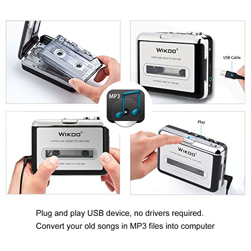 Cassette Tape to MP3 Converter,Wikoo USB Cassette Converter Portable Cassette Player,Compatible with Laptops and PC,Convert Tape Cassettes to MP3 Format