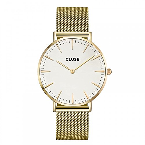 Cluse Women's La Boheme 38mm Gold-Tone Steel Bracelet Metal Case Quartz White Dial Analog Watch CL18109