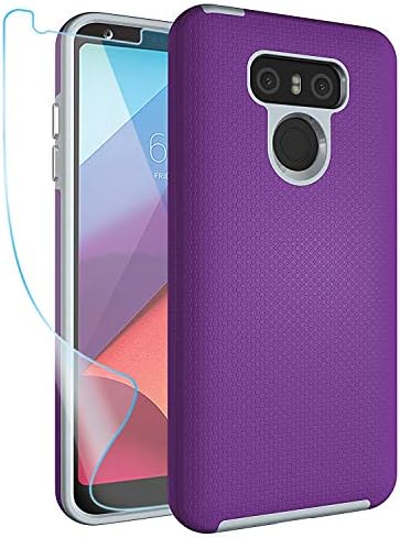 LG G6 Case,LG G6 Gear Textured Case with HD Screen Protector,NiuBox Slim Fit Dual Layer [PC + TPU Hybrid] Anti-Slip Shock Absorption Protective Phone Case Cover for LG G6 (Verizon 2017) - Purple