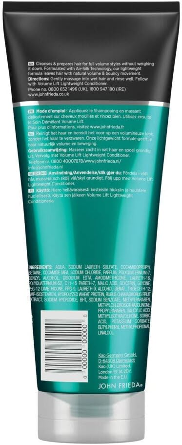John Frieda Volume Lift Lightweight Shampoo 250 Ml, Shampoo Flat, Fine Hair, Bouncy Hair Shampoo, 250 ml (Pack of 1) - Image 3