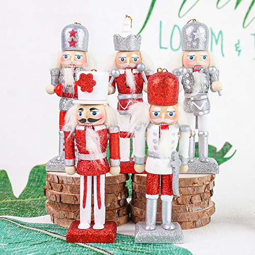 Amor Christmas Nutcracker Ornaments Set, 5PCS Wooden Nutcracker Figurines Hanging Decorations for Christmas Tree Figures Puppet Toy Gifts
