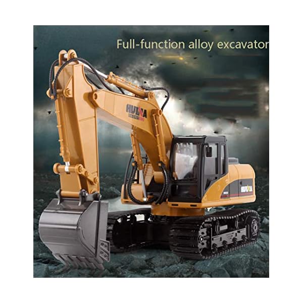 YANGSANJIN Bagger Spielzeug 15-Kanal-Fernbedienung 2,4 GHz und Eimer RC Bagger Baufahrzeuge mit Lichtern und Ton – Bild 5