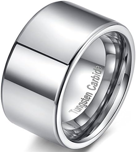 Mens 12mm Silver Tungsten Carbide Simple Style Big Cool Wedding Ring Engagement Band Polished Flat Top Size 11.5