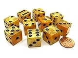 Set of 10 D6 16mm Marbleized Square Corner Dice - Gold with Black Pips by Koplow Games