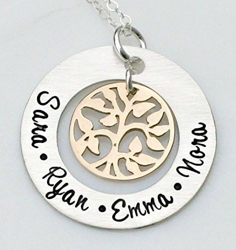 Personalized Necklace - Hand Stamped Necklace -Mixed Metal Family Tree Necklace - Family Name Necklace - Mothers Day Present