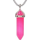Dyed Rose Agate Gemstone Hexagonal Pointed Reiki Chakra Chain Necklace 20" High-Grade Iron Gift Box