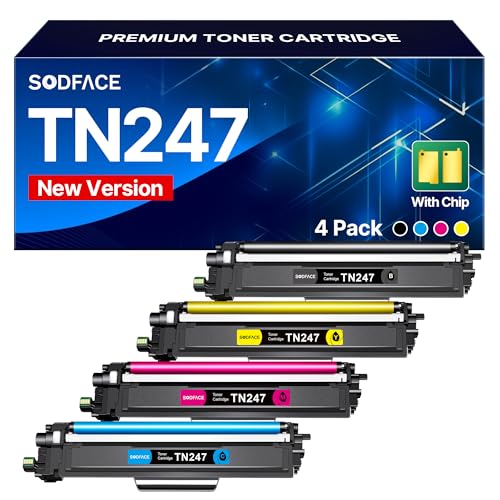 SODFACE TN-243CMYK TN247 Compatible with Brother TN 247 TN243 Toner for Brother MFC L3750CDW DCP-L3550CDW MFC-L3770CDW HL-L3210CW HL-L3230CDW MFC-L3730CW (Black, Cyan, Yellow, Magenta, 4-Pack)
