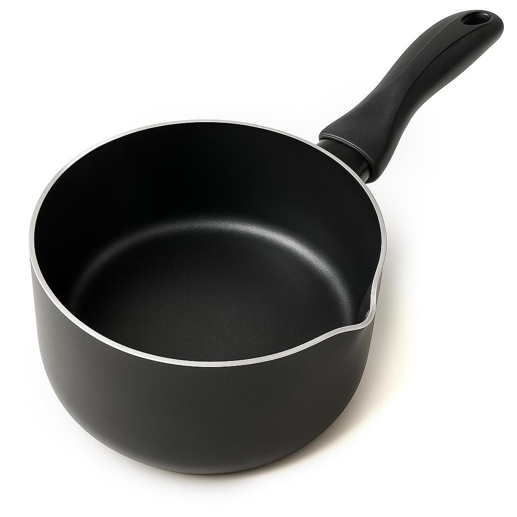 LS Kitchen - Non-Stick Pour Saucepan - Kitchen Saucepan with Spout - Milk Pan - 2.3L - Black
