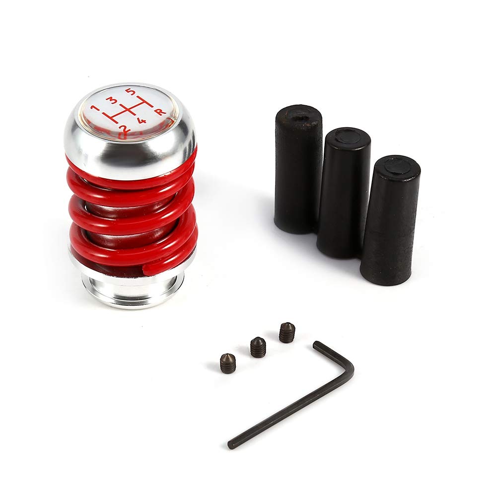 Suuonee Spring Gear Shift Knob, Universal Aluminum Spring 5 Speed Manual Car Gear Shifter Stick Shift Knob Lever(red)