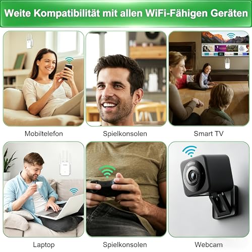 WONLINK WiFi Amplifier, WLAN Repeater 1200 Mbps Dual Band with 4 Antennas and Ethernet Port, Supports WPS & MU-MIMO, 3 Operating Modes Repeater Router AP, with Signal Display, Ideal for Home and
