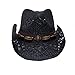 Vamuss Straw Cowboy Hat W/Vegan Leather Band & Beads, Shapeable Brim (Black)
