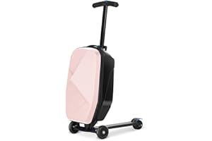 SMILESUN Scooter Luggage For Kids & Adults， Hardside Ride On Suitcase For Kids Ages 4-15 Multifunctional Lightweight Foldable Carry On Luggage With Wheels Ride On For Children Teenagers (Light Pink, 20")