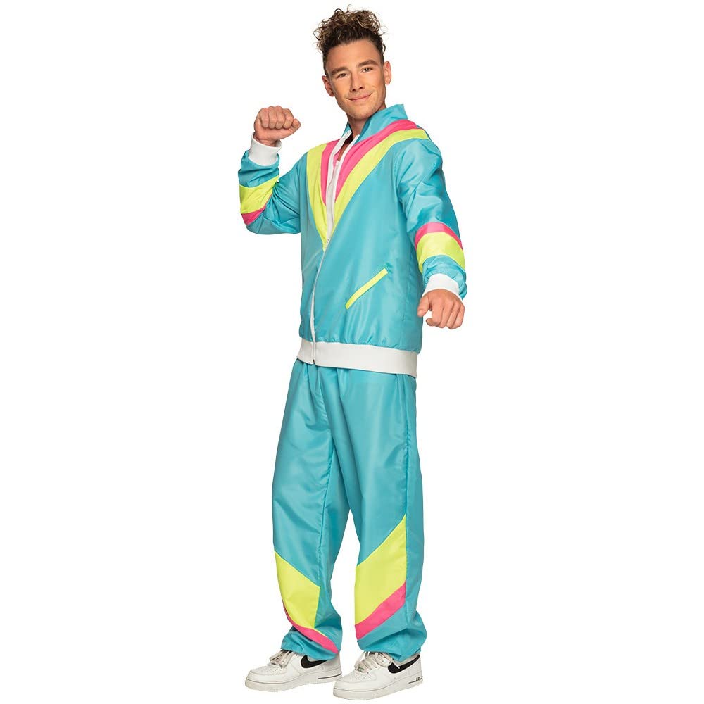 Boland 88541 80s Tracksuit Pockets, Jacket and Trousers, Camping, Jogging Suit, Bachelor, Retro Style, Athletes, Group Costume, Theme Party, Carnival, Multicoloured, M