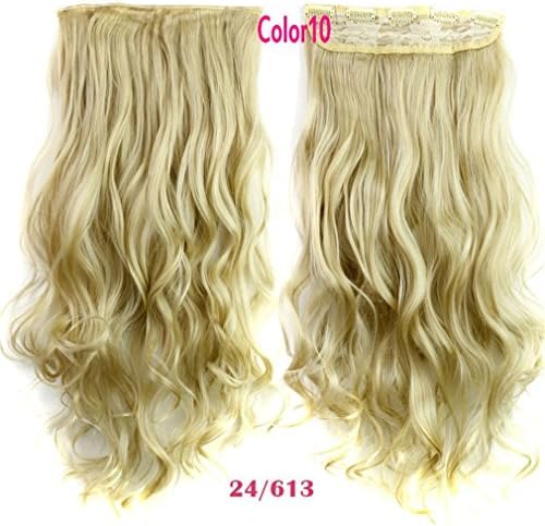 Wigs 16Clors 24Inches Long Wavy Synthetic Hair Extensions 5Clips In High Temperature Fiber Black Blond Hairpiece #10 24inches