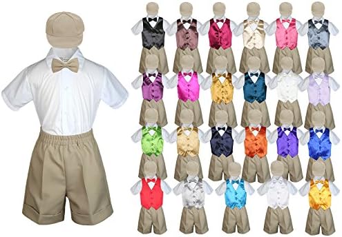 Baby Kid Toddler Boy Formal Suit KHAKI Shorts Shirt Hat Bow tie Vest set Sm-4T (2T, Navy)